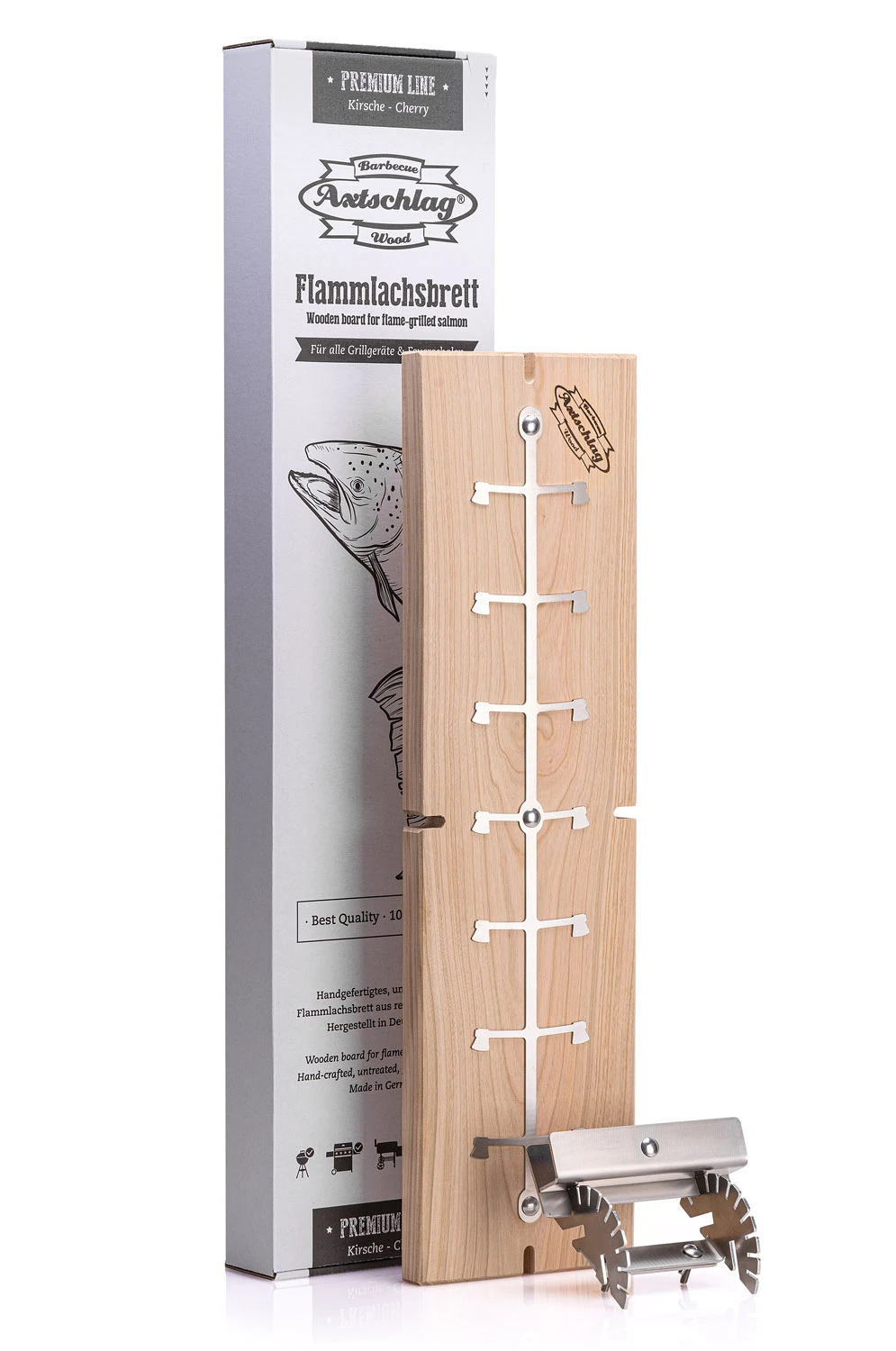 Axtschlag Flammlachsbrett Premium Line Kirsche - Extra Lang - Schraubhalterung - Mit Patentierter Halterung Für Feuerstelle, Grillrost Und Gasgrill 3 Axtschlag Flammlachsbrett Premium Line Kirsche - Extra Lang - Schraubhalterung - Mit Patentierter Halterung Für Feuerstelle, Grillrost Und Gasgrill