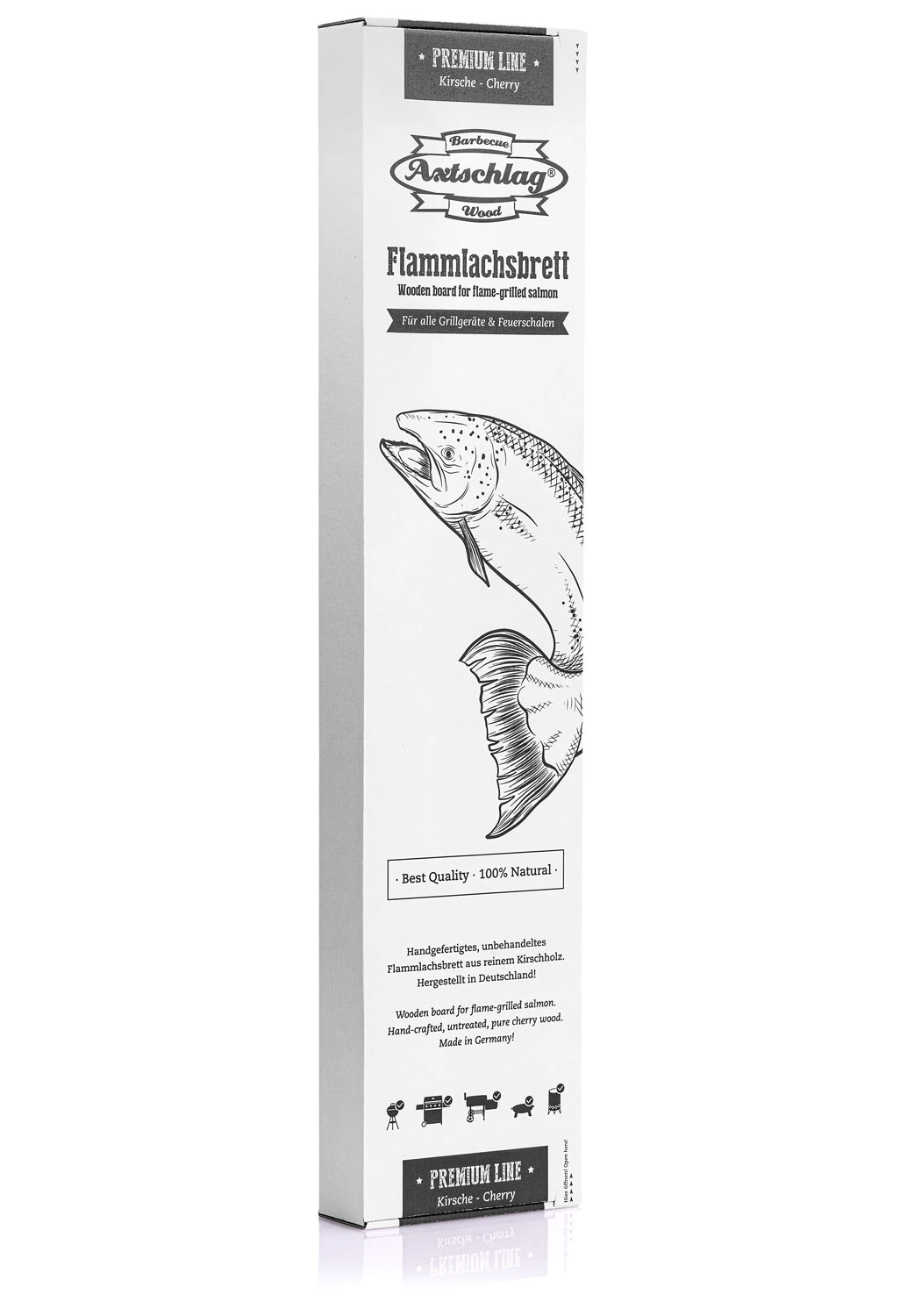 Axtschlag Flammlachsbrett Premium Line Kirsche - Extra Lang - Schraubhalterung - Mit Patentierter Halterung Für Feuerstelle, Grillrost Und Gasgrill 4 Axtschlag Flammlachsbrett Premium Line Kirsche - Extra Lang - Schraubhalterung - Mit Patentierter Halterung Für Feuerstelle, Grillrost Und Gasgrill – Bild 2