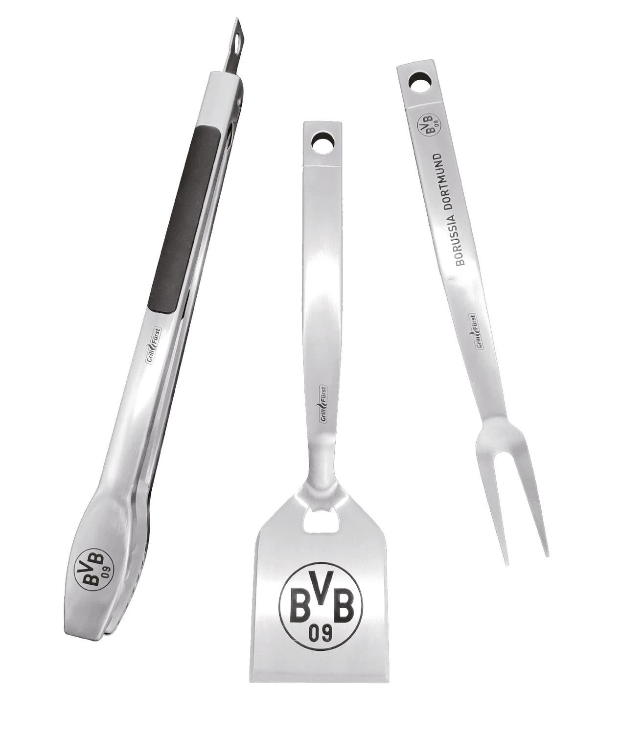 Grillfürst Premium Grillbesteck Set Mit Grillzange, -Wender Und -Gabel - Borussia Dortmund Edition In Geschenkverpackung 4 Grillfürst Premium Grillbesteck Set Mit Grillzange, -Wender Und -Gabel - Borussia Dortmund Edition In Geschenkverpackung – Bild 2