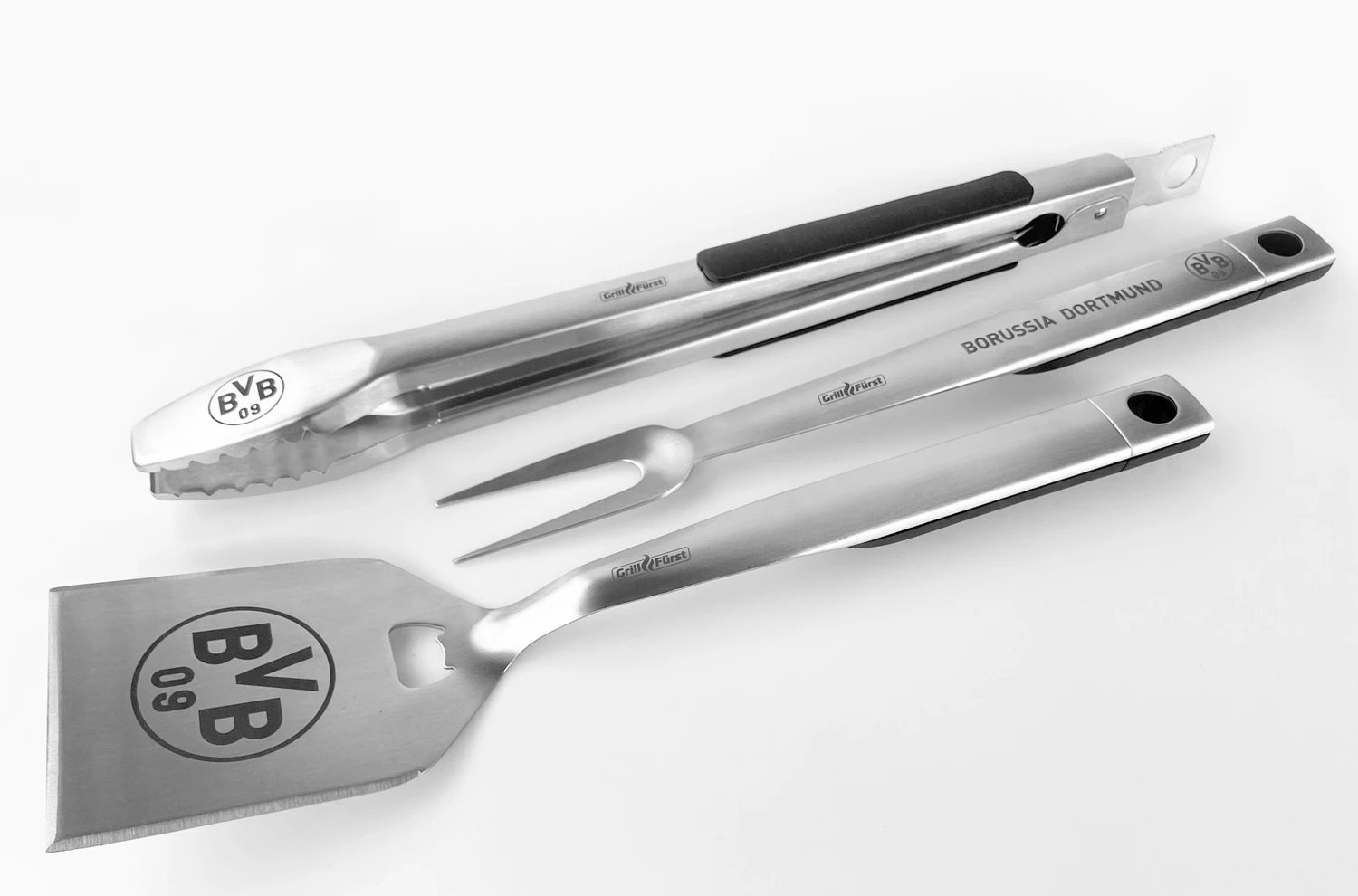 Grillfürst Premium Grillbesteck Set Mit Grillzange, -Wender Und -Gabel - Borussia Dortmund Edition In Geschenkverpackung 5 Grillfürst Premium Grillbesteck Set Mit Grillzange, -Wender Und -Gabel - Borussia Dortmund Edition In Geschenkverpackung – Bild 3