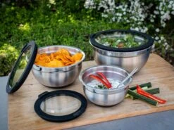 Grillfürst BBQ 3er Edelstahlschüssel Set Mit Glasdeckel -GrillWerk Verkäufe Grillfuerst Edelstahlschuessel Set mit Glasdeckel
